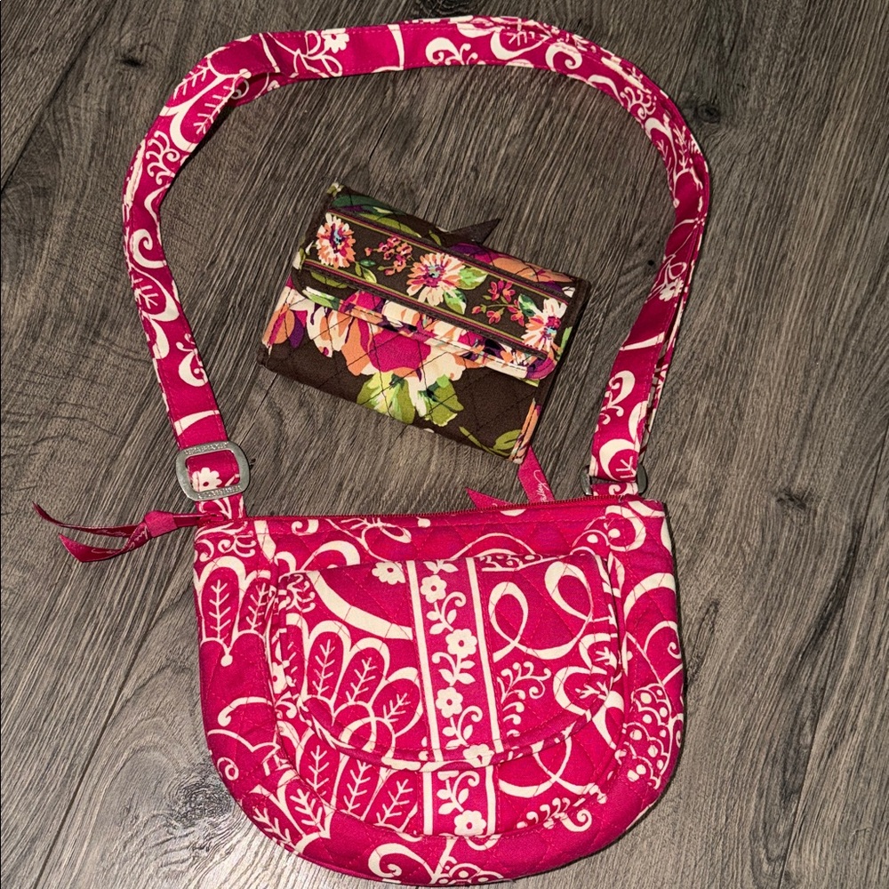 Vera Bradley Pink Patterned Crossbody Bag with VERA BRADLY Floral Wallet NWOT